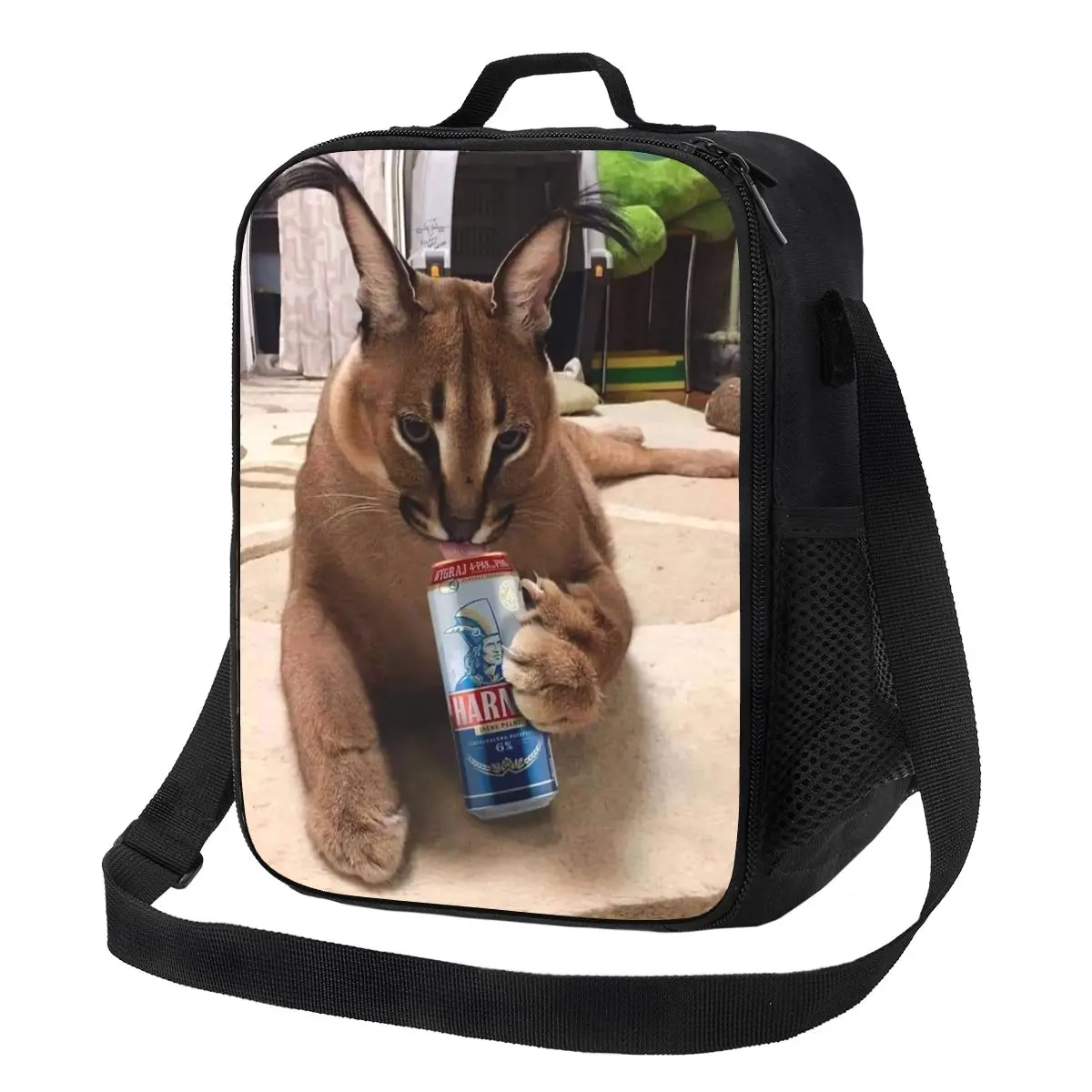 Custom Funny Floppa Drinking Insulated Lunch Tote Bag for Women Caracal Cat Portable Thermal Cooler Food Lunch Box Kids School