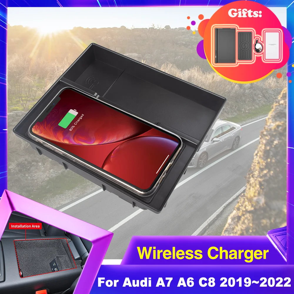 15W Car Wireless Charging Pad for Audi A7 4K8 RS 7 Sportback A6 C8 4K 2019~2022 Armrest Box Phone Fast Charger Plate Accessories