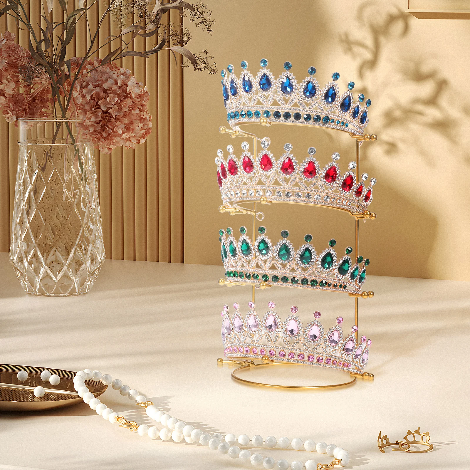 4-Tier Metal Crown Headband Stand Display Organizer Storage Rack for Bridal Crown Desktop Hairband Holder Headband Holder