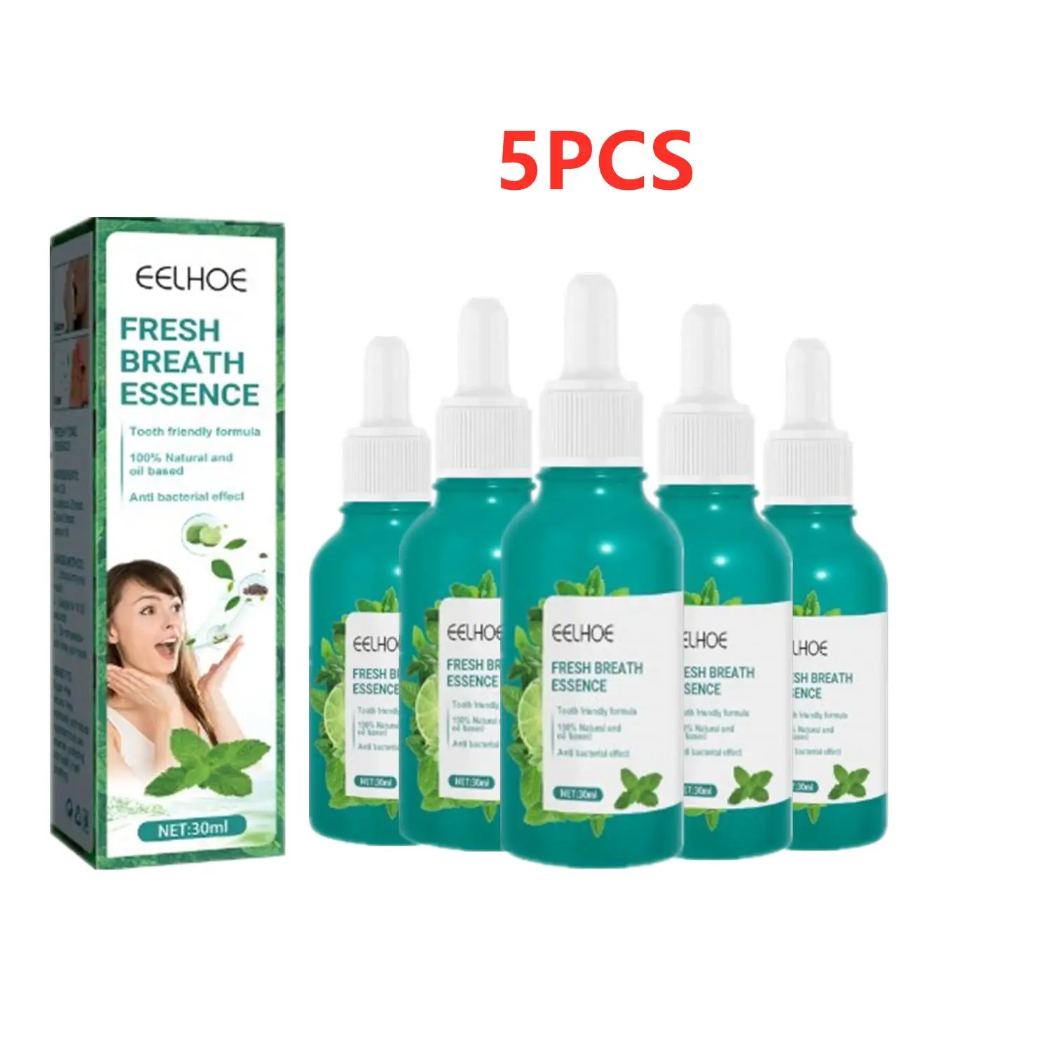 Spray Buccal Désodorisant pour Mauvaise Odeur Buccale, Soin Remodelé à la Menthe, Goutte Fraîche, pour Enlever les Mauvaises Gouttes, 30ml, 5 Pièces