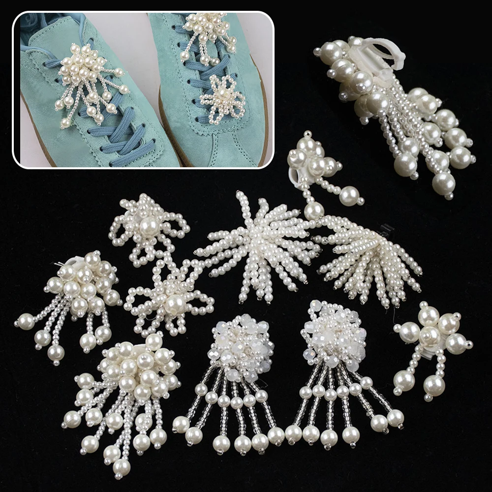 1PC Handmade Shoes Clip Fashion Pearl Bead Tassels Charm Shoe Buckle Decoration New Pearl Shoes Flower For Sneaker Accessories