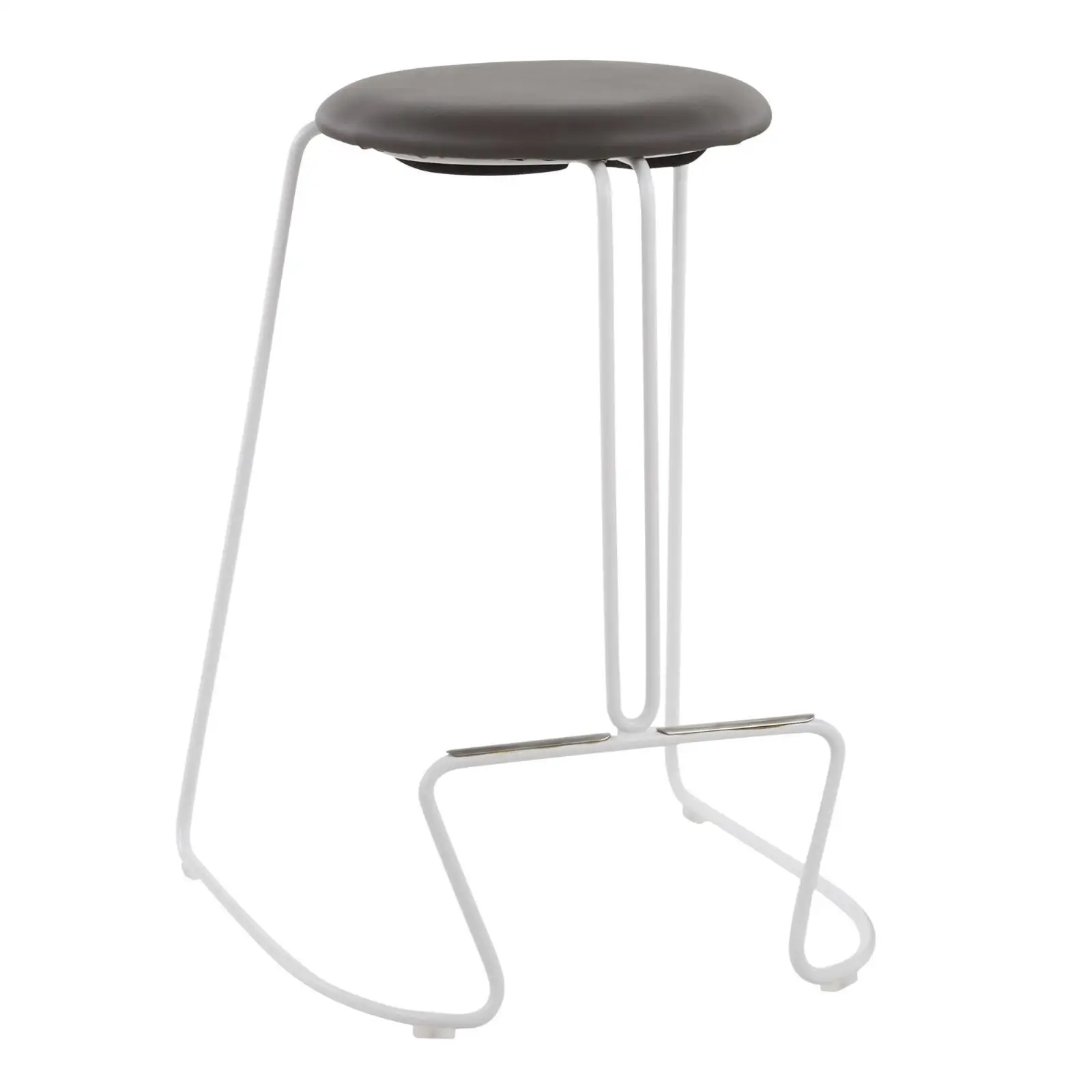 Tabouret de comptoir contemporain en acier blanc et simili cuir gris par