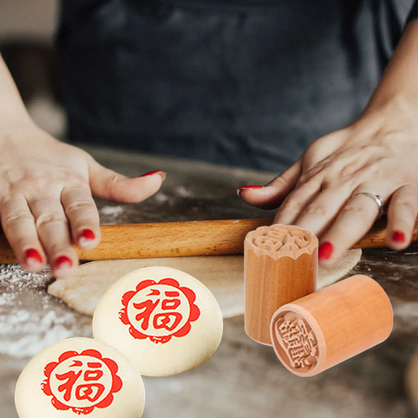 

2Pcs Moon Cake Stamp Wooden Cookie Mold Manual DIY Pastry Press Baking Pattern Tool Cake Decorating Tools Cookie Stamps