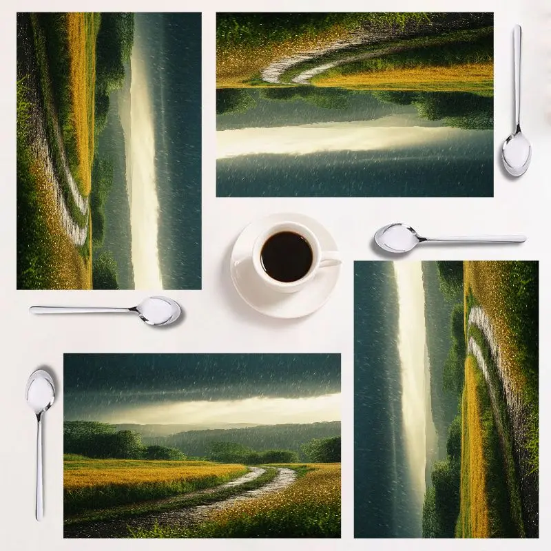 

Набор из 4-х салфеток, живописный деревенский дизайн, прямоугольник, легко чистится, идеально подходит для домашней столовой и праздничных случаев.