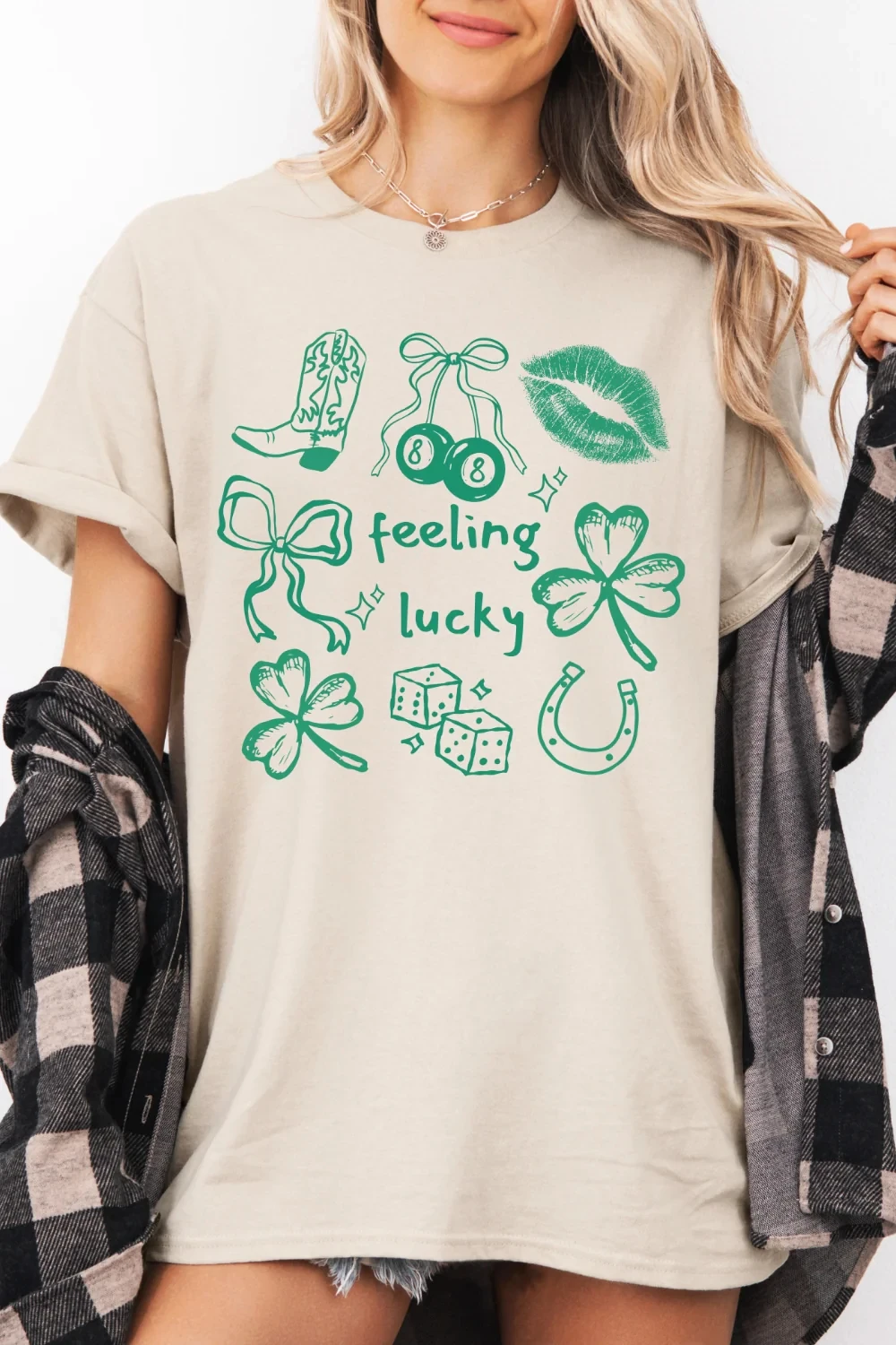 Women's  Feeling Lucky  T Shirt Unisex Cotton Streetwear Oversized Loose Casual Short Sleeve Suitable for All Seasons
