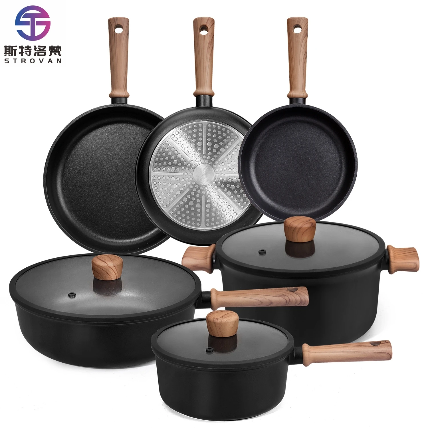 Titanium Coating Die-cast Aluminum Non-stick Cookware Set Granite Gas Induction Cooker Universal Cooking Pots Set