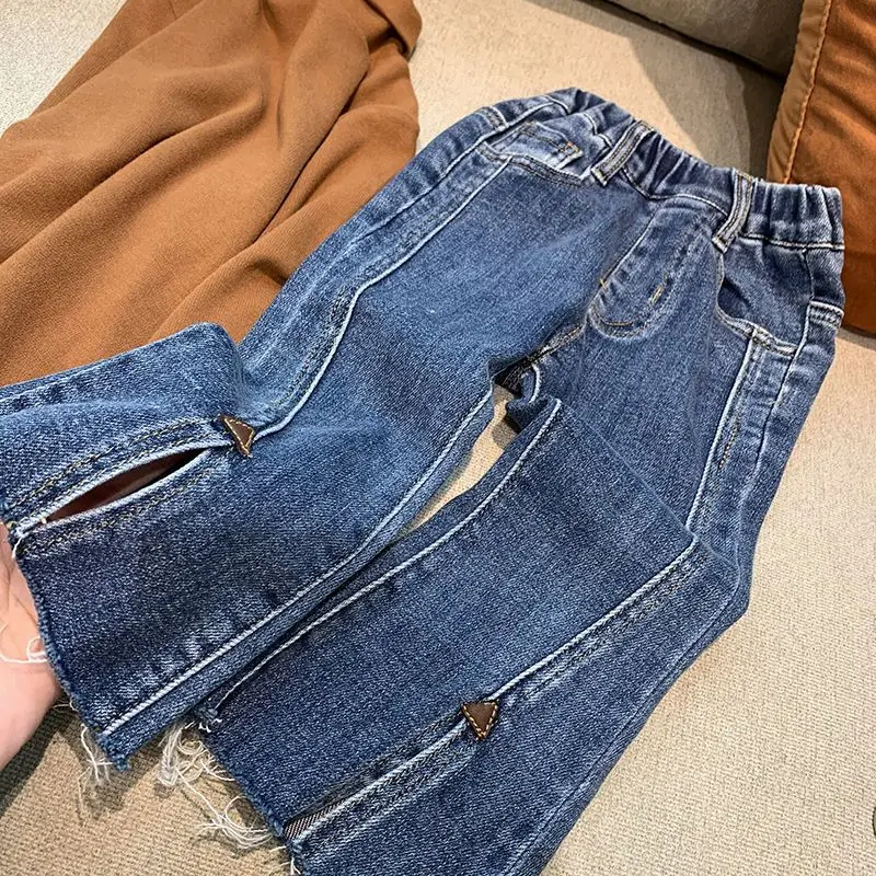 Girls' Jeans for Spring Summer Autumn New Style, Stylish Baby, Little Girls' Long Pants, Children's Korean Split Flared Pants