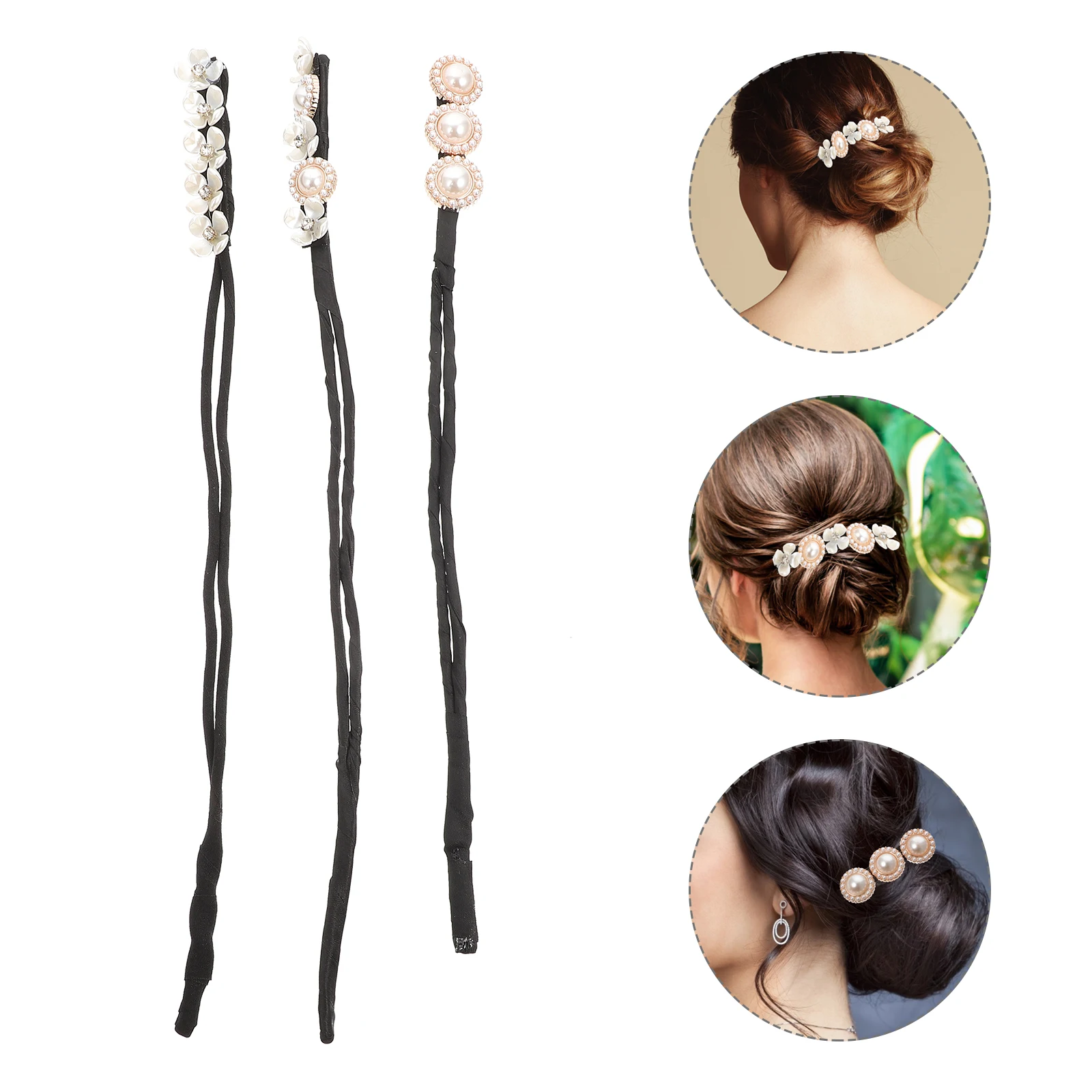 

3pcs Pearls Maker Bun Shaper Hair Styling Diy Tool Women Girls Easy Fast Elegant Daily Sport Party Use Hair Bun Accessories