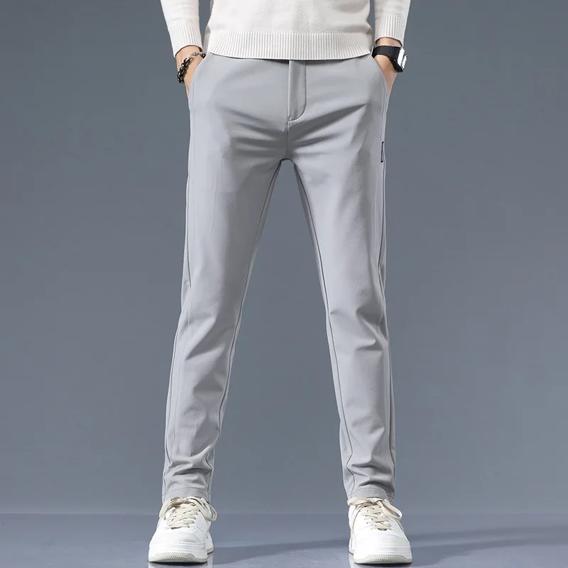 Spring Autumn Comfortable Men Simple Straight Cylinder Casual Pants Slim Fit Solid Color Fashionable Men Breathable Pants