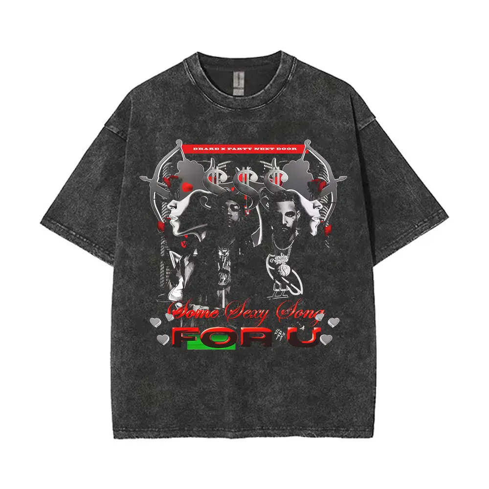 غسلها خمر مغني الراب دريك جولة أوروبا مع Partynextdoor 2025 تي شيرت الرجال النساء الهيب هوب موضة تي شيرت الذكور ملابس الشارع الشهير غير رسمية #6