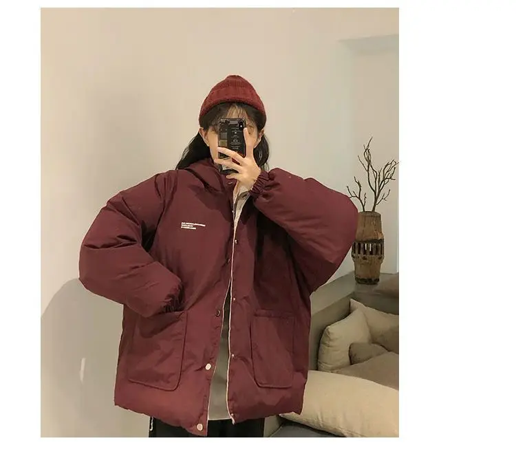 Two-sided Wear Cotton-padded Jacket Korean Winter Coat Women Thickened Parka Hooded Down Cotton Coat Windproof Puffer Jacket New