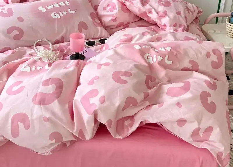 Leopard Pink Duvet Cover Set with Sheet Pillowcase Soft Cover No Filling Warm Bed Linen Twin Full Queen Size Home Bedding Set