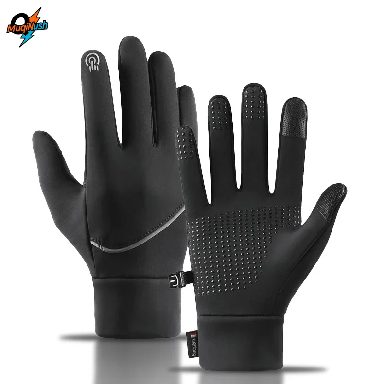 

MuqiNush Winter Black Cycling Gloves Men Women, Touch Screen GloveS Water Resistant Windproof Warm Anti-Slip for Running, Biking