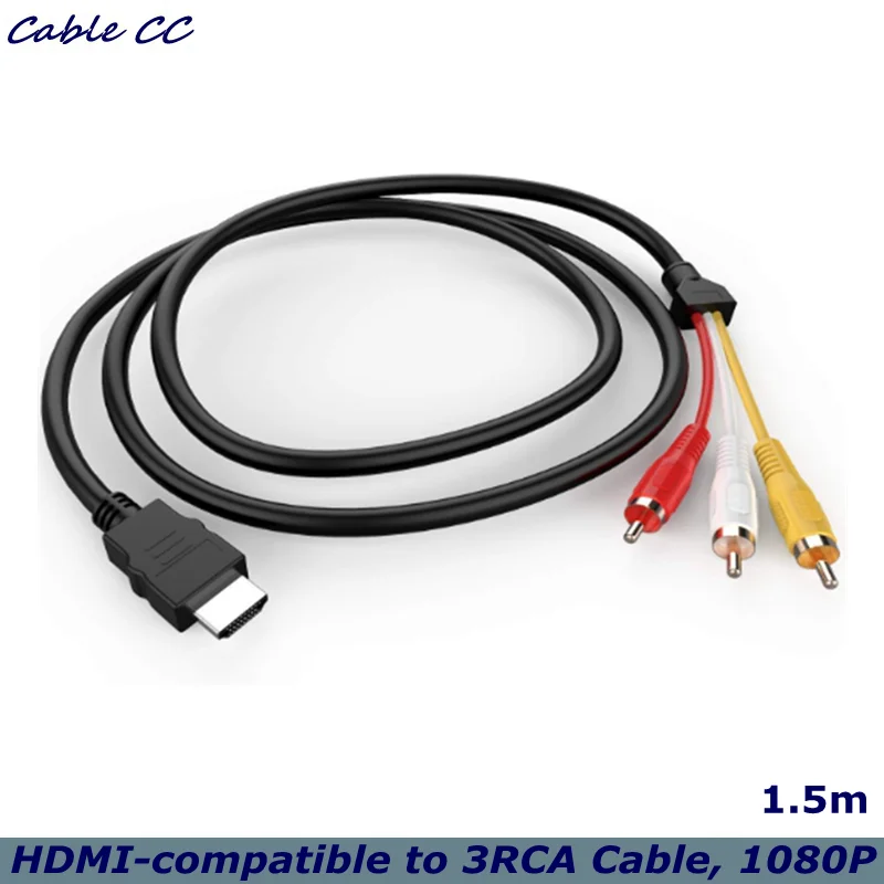 Cable HDMI compatible con RCA, transmisor de Cable de Audio y vídeo HDMI macho a 3 RCA de 1080P para TV, Cable Hdmi a AV HDTV/DVD-5FT/1,5 M