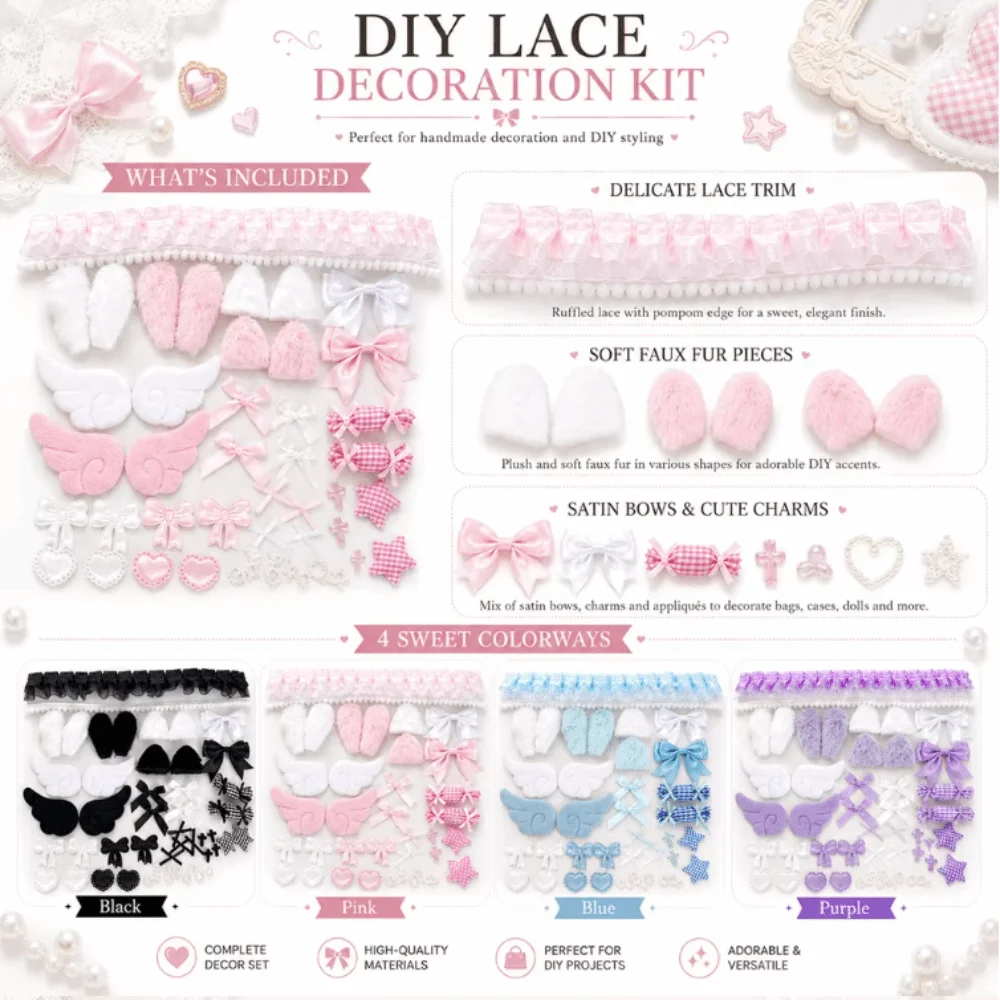 Lace Ribbon DIY Decor Kit Bunny Ear Sweet Girly Handmade Ita Bag Ornaments Card Badge Size Lolita Style Bag Accessories