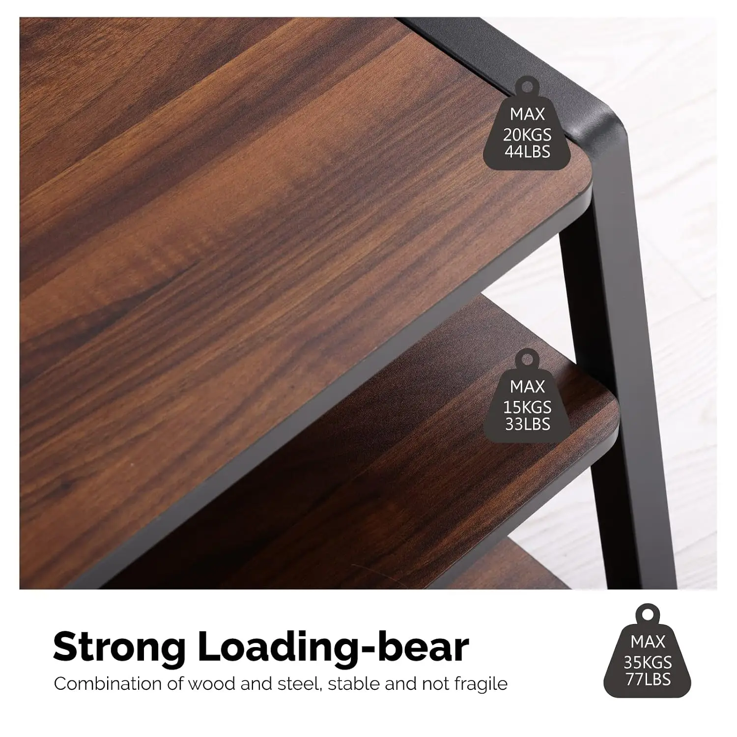 3-Tier Floor TV Stand for 37-70 Inch TVs Entertainment Center Storage Height Adjustable Walnut Board Cable Management VESA 600x4