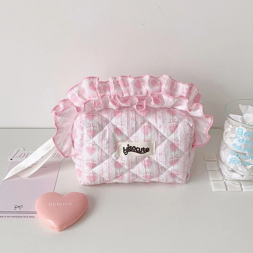 Multi-Use Ruffle Lace Makeup Bag Floral Print Large Capacity Toiletry Bag Portable Makeup Organizer Women Girls