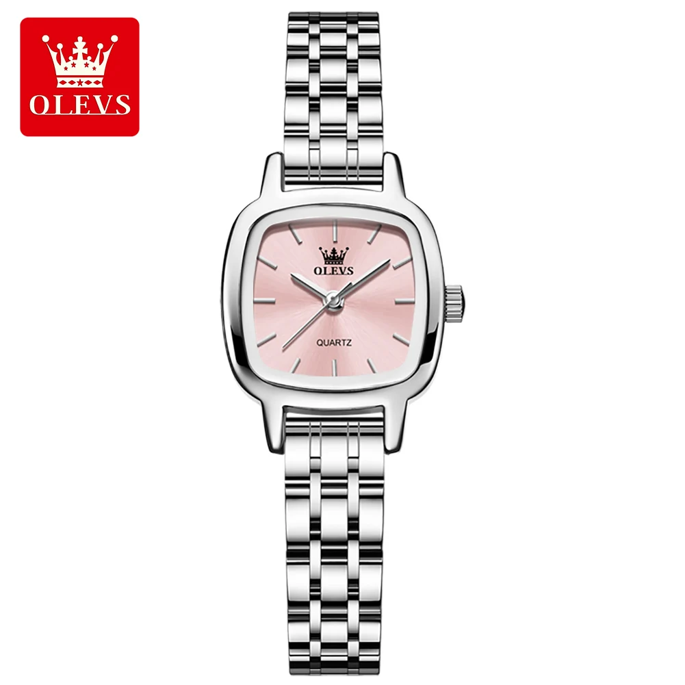 OLEVS 5675 NEW Woman Watch Elegant Square Waterproof Ladies Wristwatch Gifts Original Solid Steel Strap Quartz Watches For Women