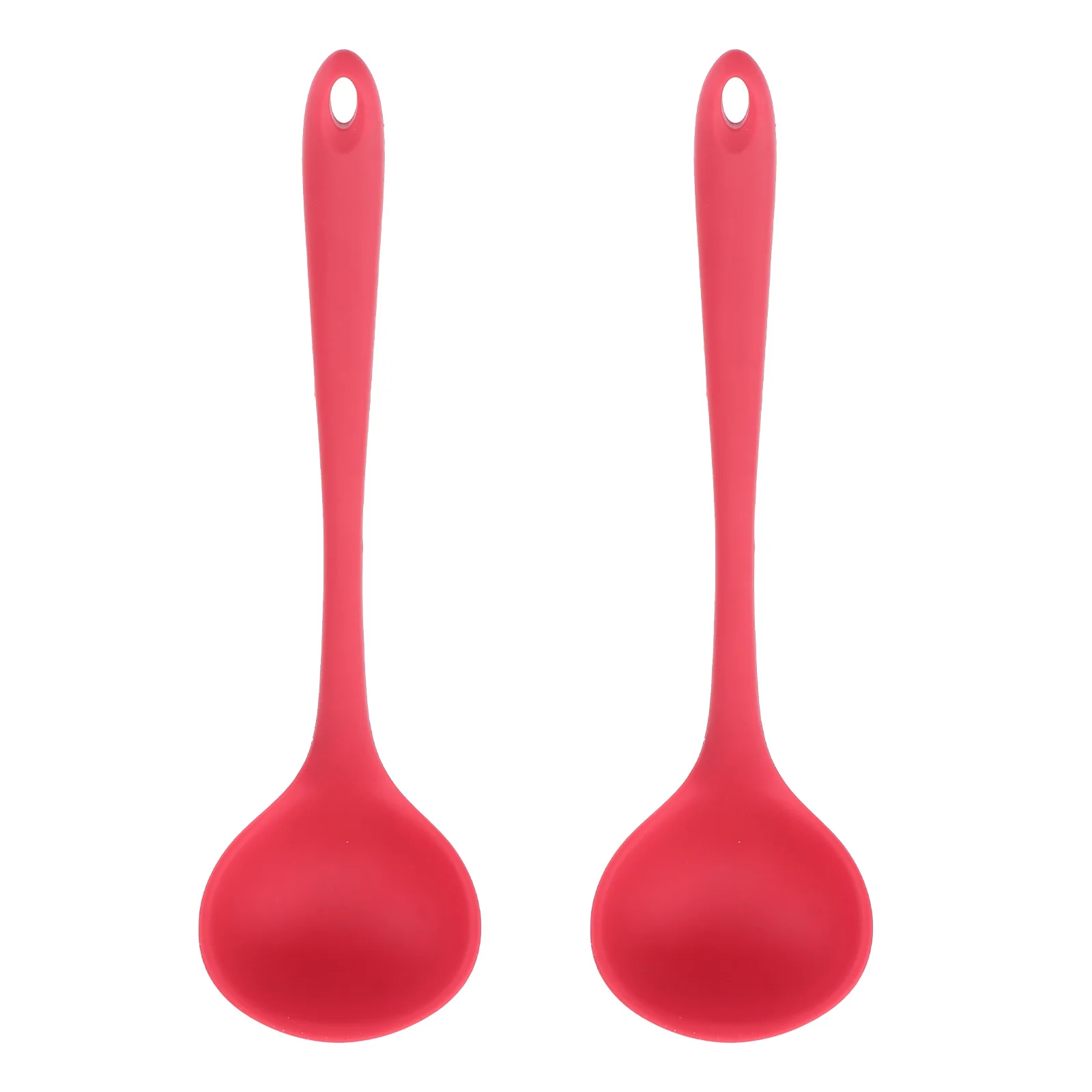 

2 pcs Silicone Soup Spoon Long Handle Non-Stick Food Serving Spoons For Hot Pot Noodles Milk Powder Kids Scoop Red