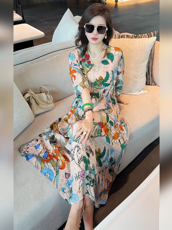 

Новинка: Женское повседневное летнее платье с V-образным вырезом, коротким рукавом, завышенной талией и А-образным силуэтом, модное, с эффектом утяжки талии.