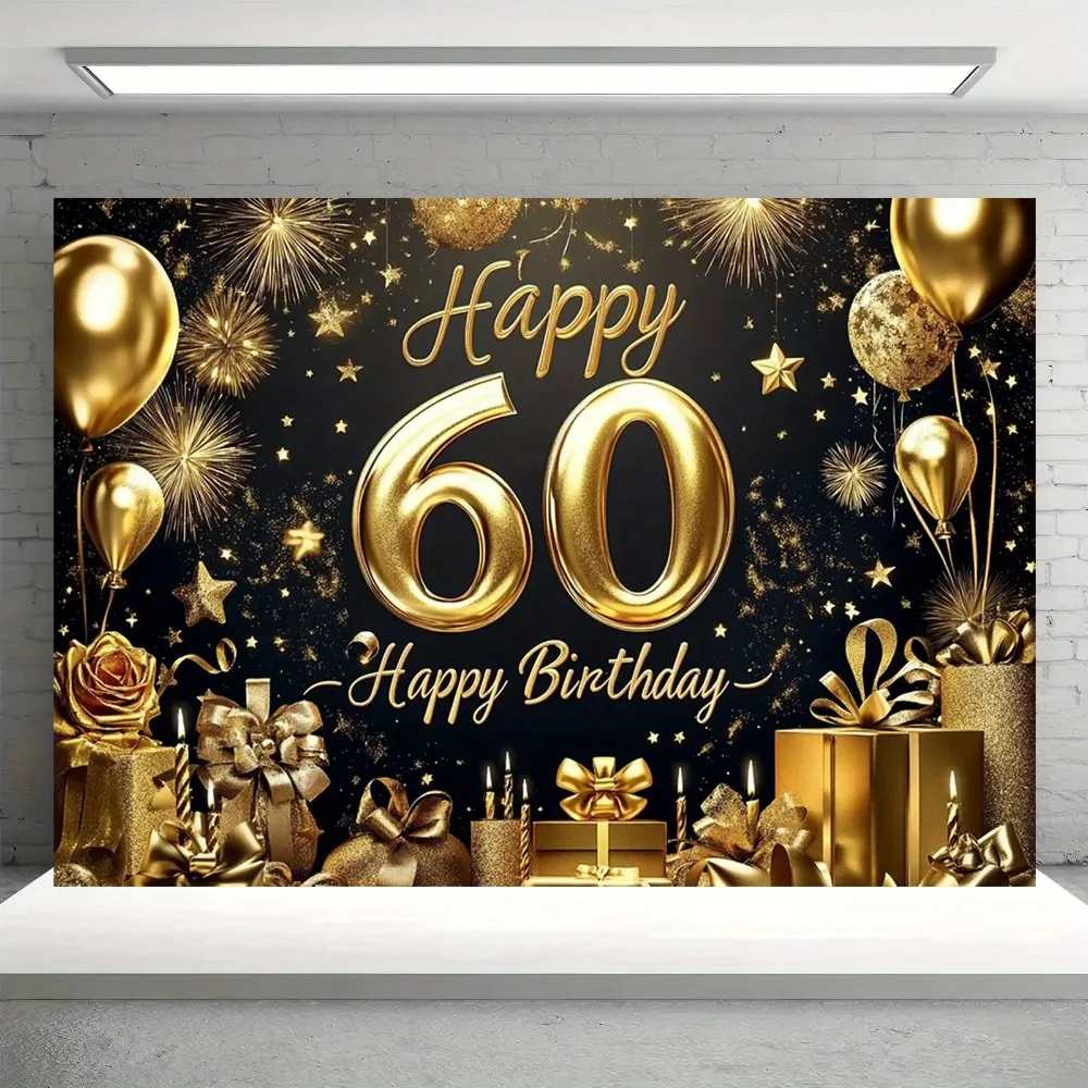 Eleganter Hintergrund für ein Banner zum 60. Geburtstag in Schwarz und Gold, glitzernder Sternballon als Geschenk, Fotografie-Hintergrund für Geburtstagsdekoration – Detail 3