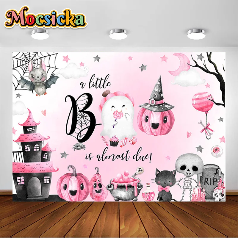 

Mocsicka Pink Halloween Watercolor Photography Background Cute Pink Halloween Girl Backdrop Kids Portrait Photo Banner Photocall