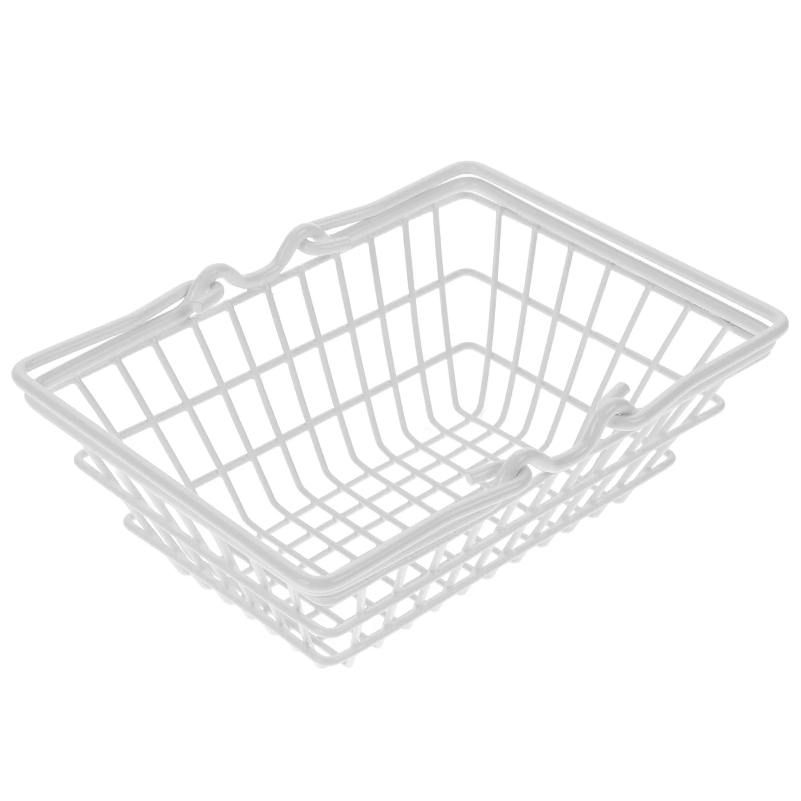 

1pc Mini Storage Basket White Small Size Wire Container with Handle for Home Office Desktop Organization Grocery Baskets Kids