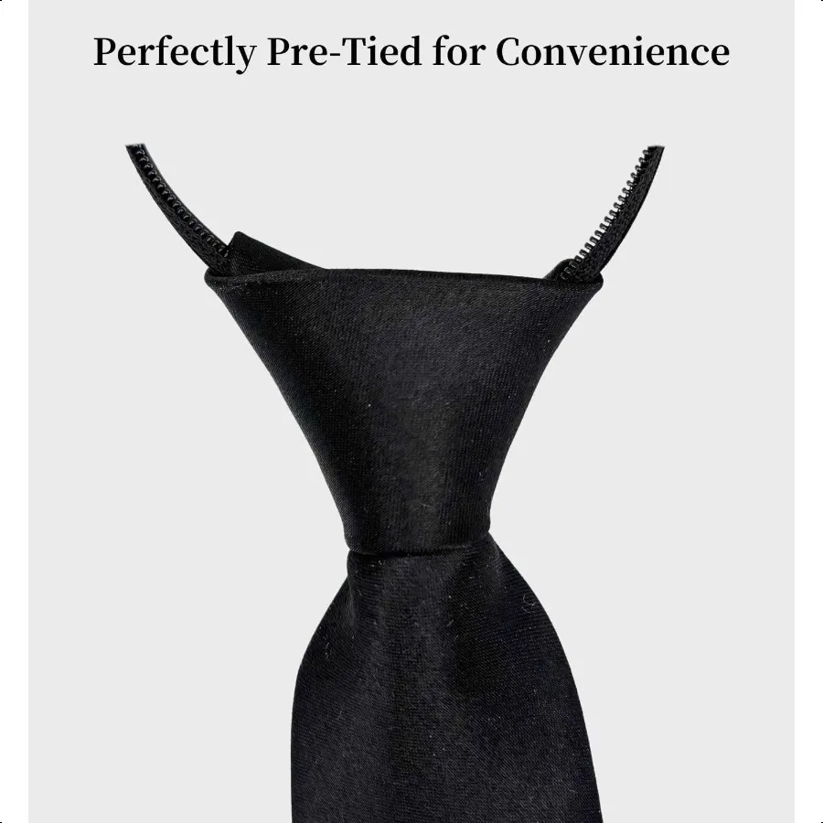 MDSTYLE PreTied Necktie for Men Solid Color Neck Tie with Adjustable Zipper Wedding Business Formal Clip on Ties