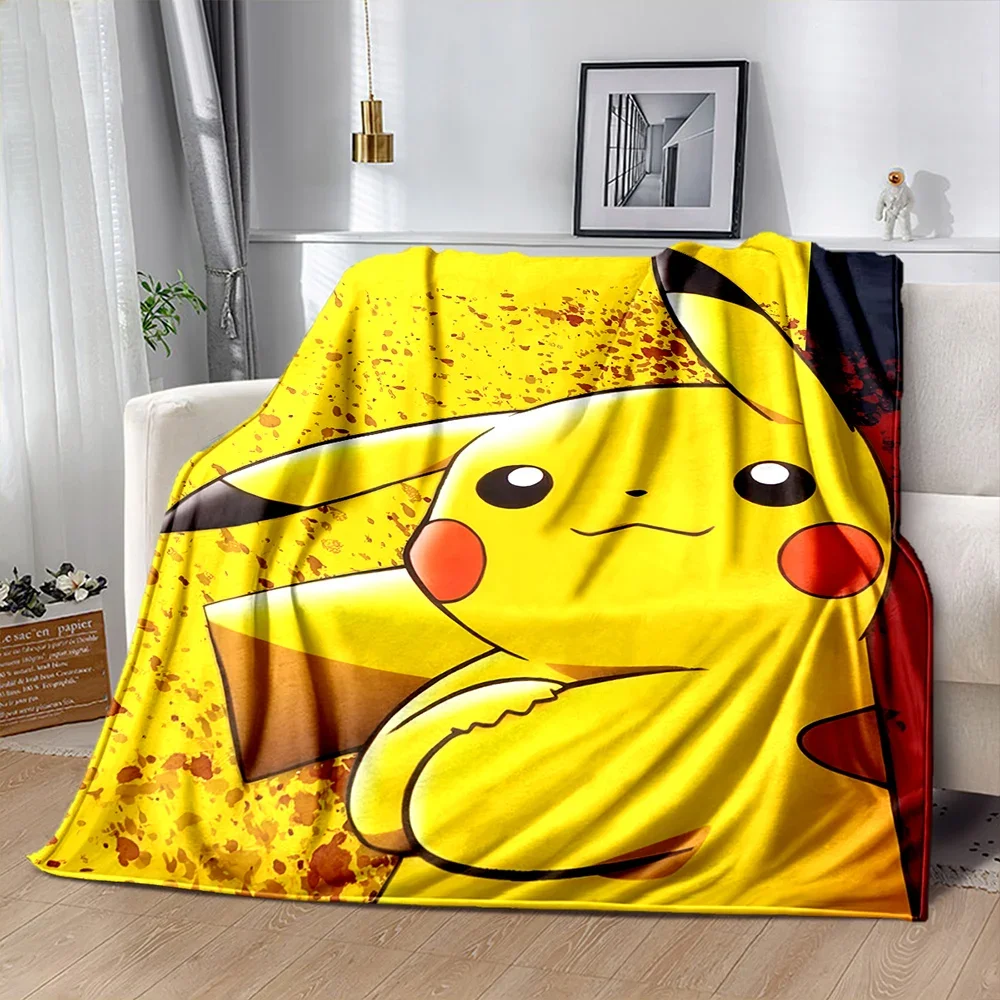 Anime giapponese Pokemen-Pikachu flanella soffice coperta da campeggio per bambini divano coperta da tiro regalo di moda moderna Miniso