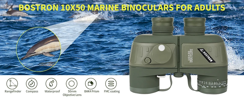 Fernglas 10x50 Marine-Militär-Teleskop für Erwachsene, wasserdicht, mit Entfernungsmesser, Kompass, BAK4-Prisma, HD, Vogelbeobachtung für die Jagd – Detail 3
