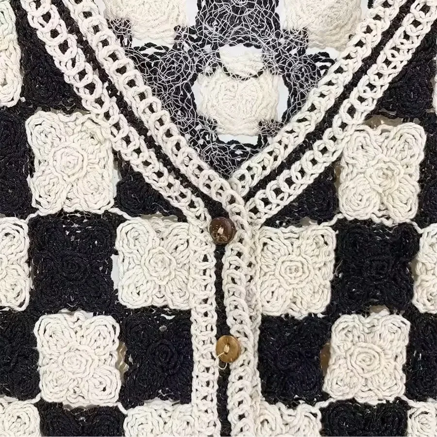 متقلب الكروشيه سترة للنساء مفتوحة متماسكة زر متابعة جاكيت بلا إكمام أعلى محبوك صدرية في سن المراهقة فتاة عطلة الزي #2