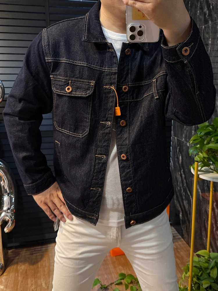 

Retro American Waed Denim Jaet Men's Trendy Youth Casual Workwear Top Button Decorated Loose Fit Cotton Polyester Blend