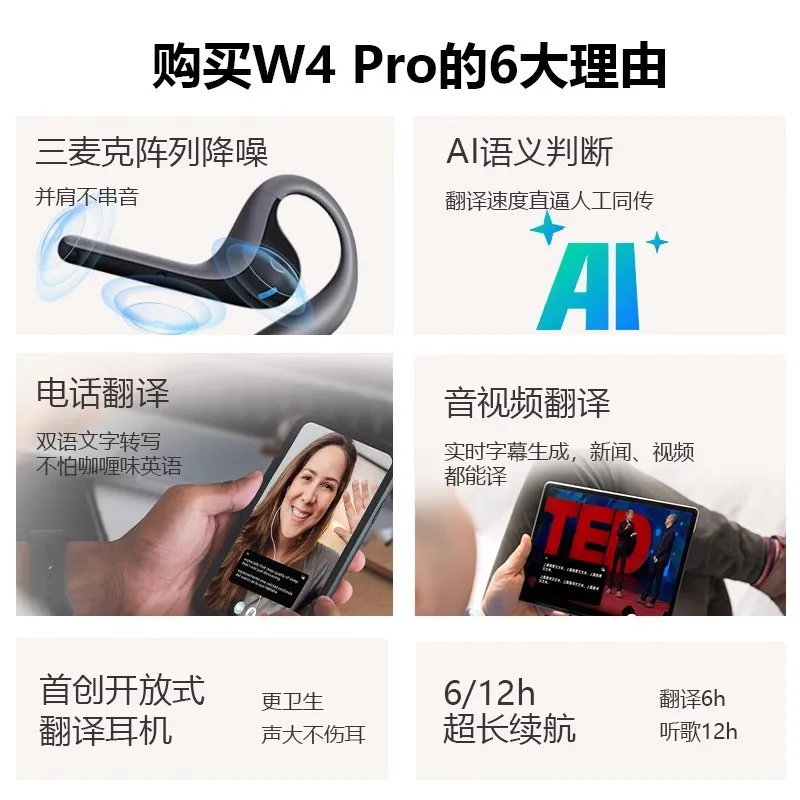 W4 Pro Simultaneous Translation Headset Simultaneous Interpretation Real-time Dialogue Intelligent Translation Machine