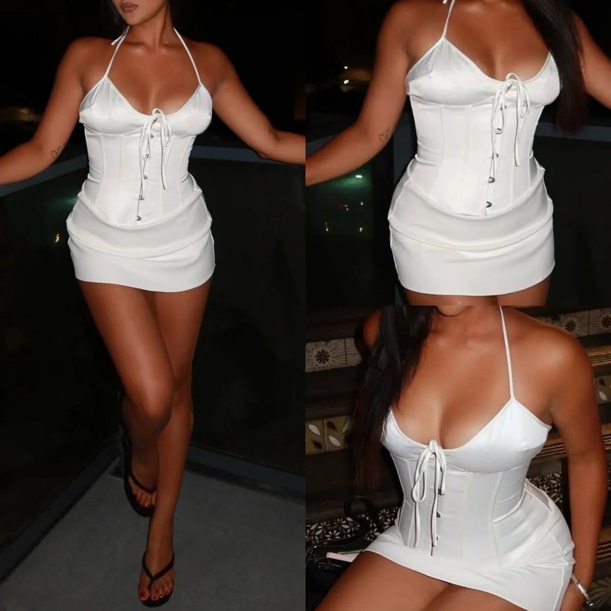 

Guiz Hip-Hugging Skirt Set White Skirt Mini Sexy Women's Short Skirt Sexy Top Fishbone Corset Set Hot Girl Set Adjustable Fishbone Corset