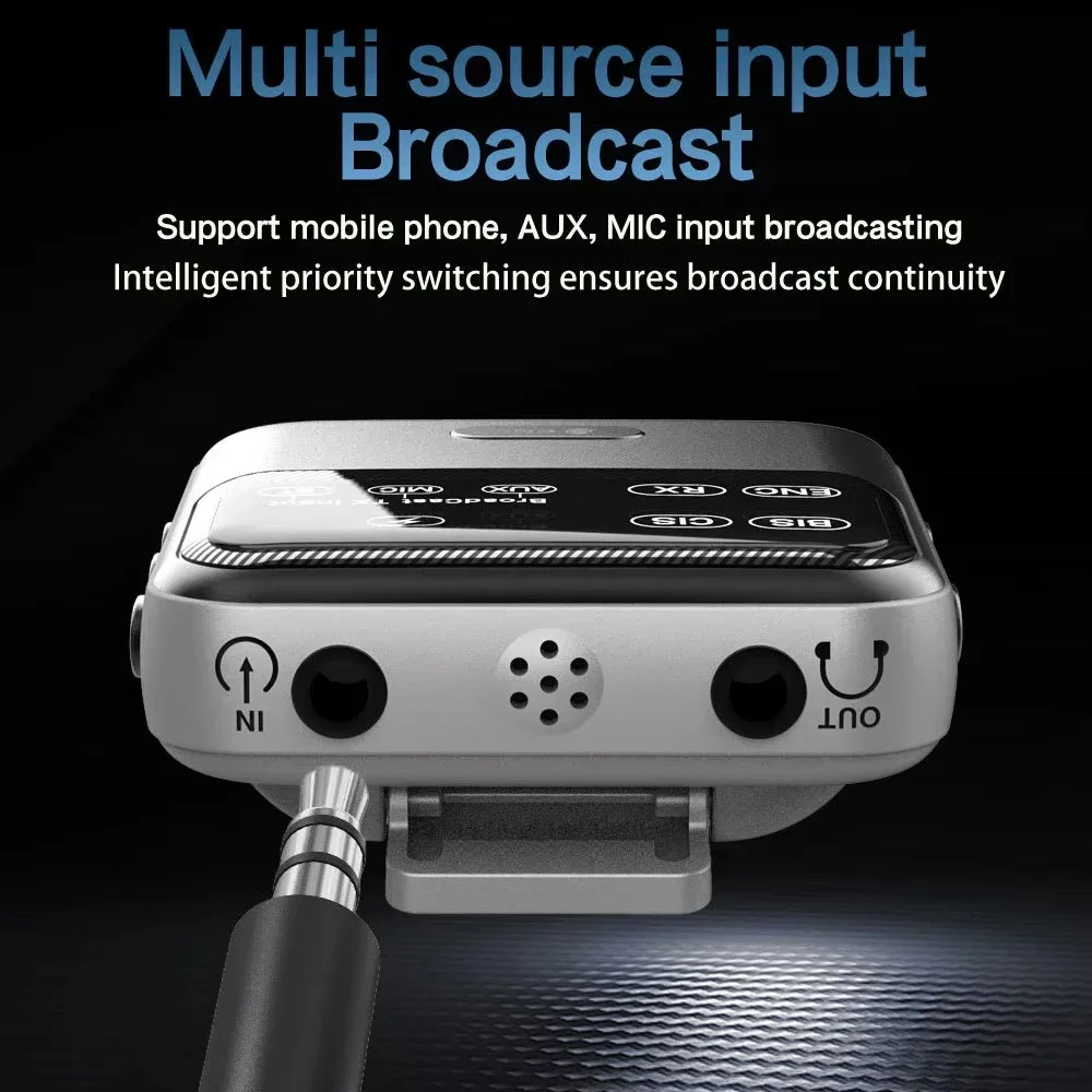 Bluetooth 5.4 Audio Receiver AptX LC3 LE Audio Adapter 2 IN 1 Broadcast Receiver Transmitter with Mic for Auracast Headset