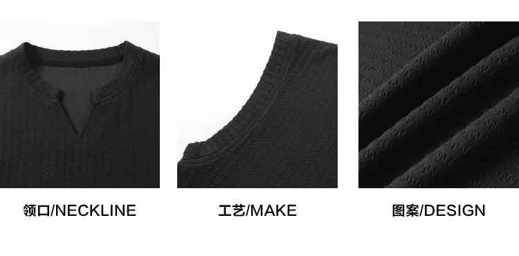 Herren V-Ausschnitt Stehkragen Ärmelloses Tanktop aus Waffelstrukturierter Stoff Locker Sitzend Atmungsaktiv Lässige Alltagsweste Pullover – Detail 5