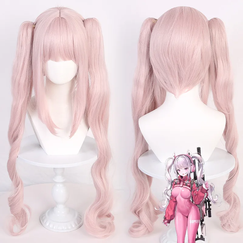 

Long Pink Synthetic Wig Twin Ponytails Hairpiece Clip on Cosplay Costume Party Heat Resistant Pastel Anime Girls