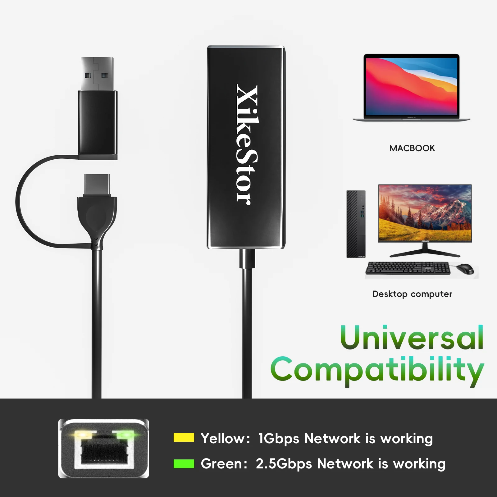 Сетевая карта XikeStor 2,5G, USB и адаптер Ethernet Type-C, USB C до 2,5G, адаптер Ethernet 2500 Мбит/с, USB для ПК, ноутбука