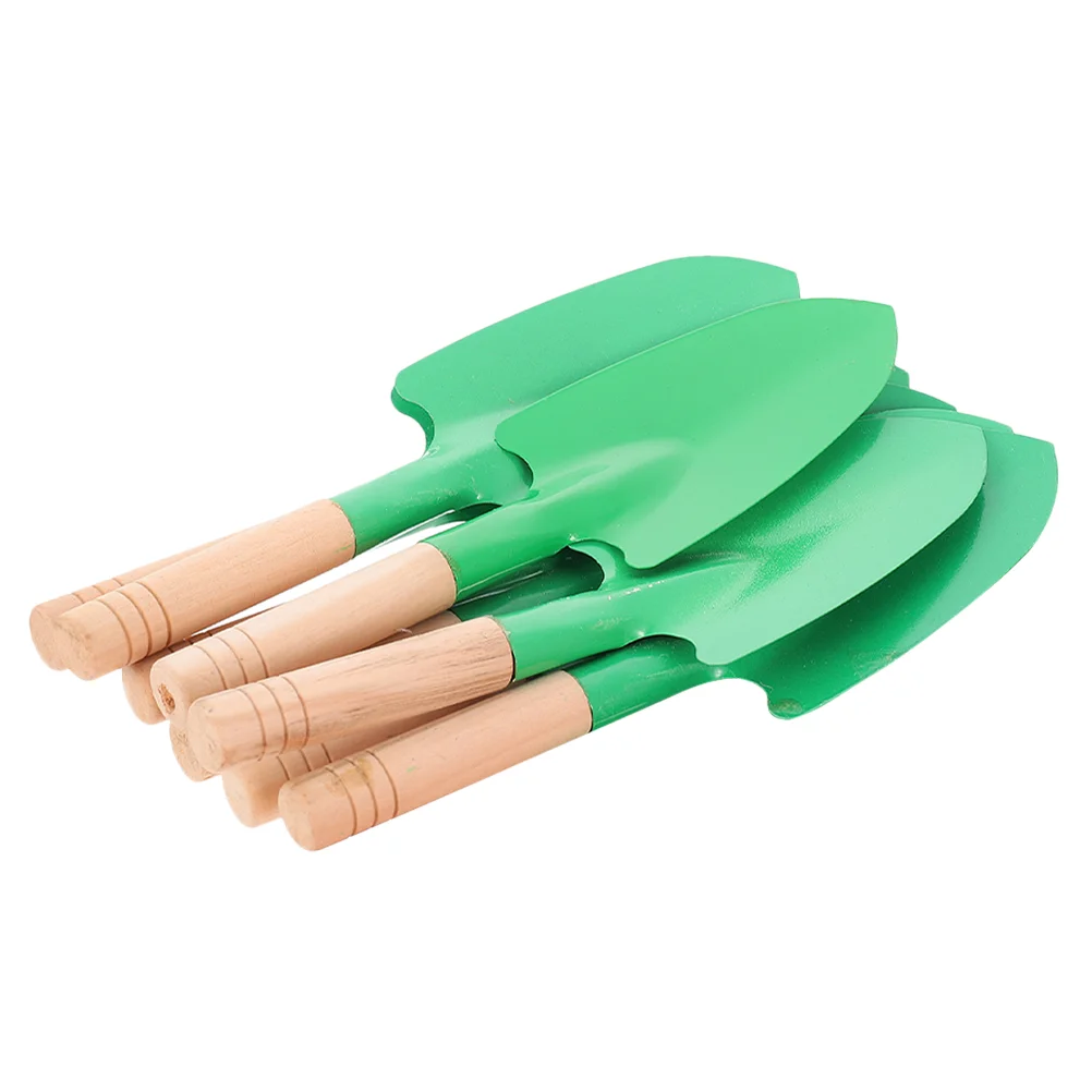 8 Pcs Tool Wooden Handle Garden Spade Metal Green Steel Shovels for Gardening Child