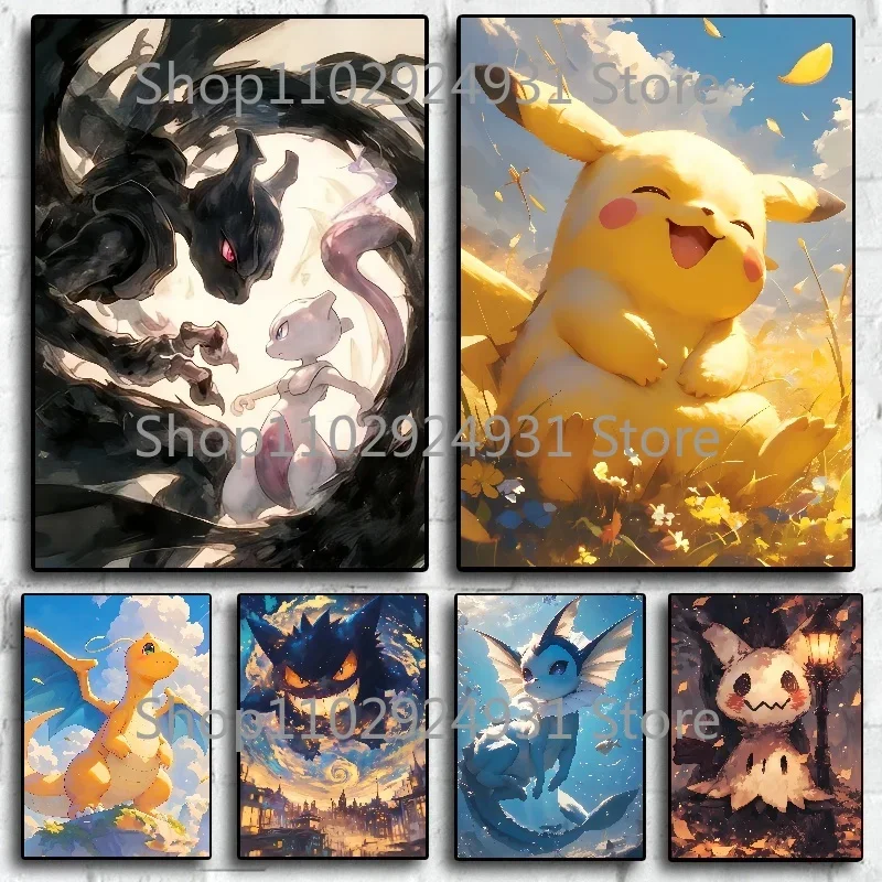 Home Decoration Wall Art Picture Anime Pokemon HD Canvas Painting Poster Pikachu Bulbasaur Printing Watercolor Painting Gift