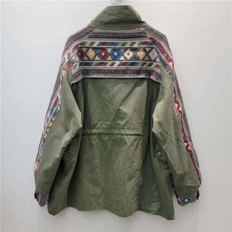 SuperAen Women's Loose Cardigan Casual Stand-up Collar Patchwork Jacket 2026 Autumn New Europe and America Safari Style Coats