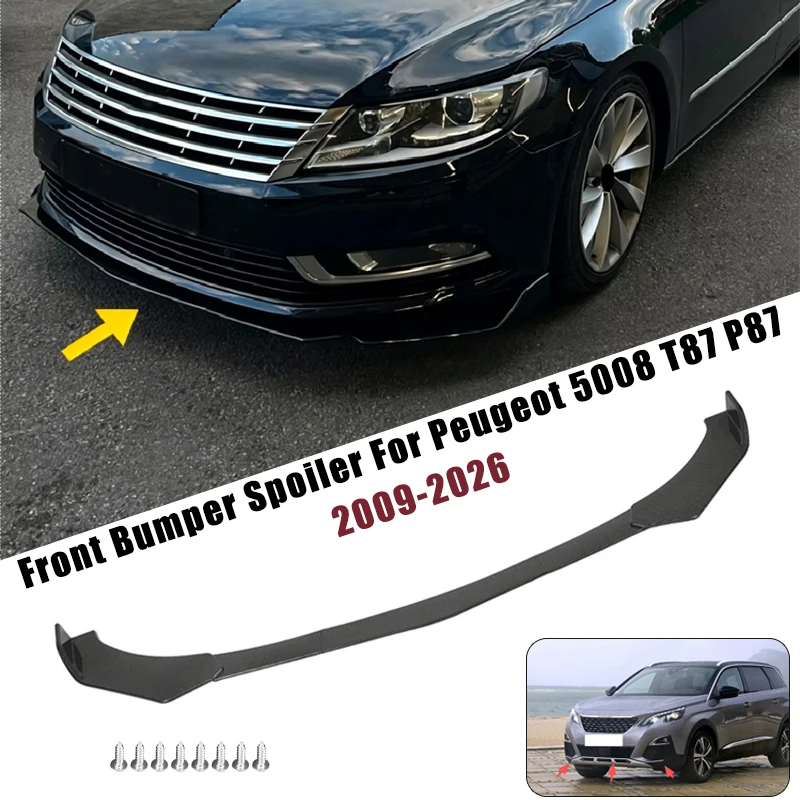 Sport Front Bumper Splitter Spoiler Lip For Peugeot 5008 T87 P87 2009-2026 5Pcs Adjustable Sectional Car Tuning Body Kit
