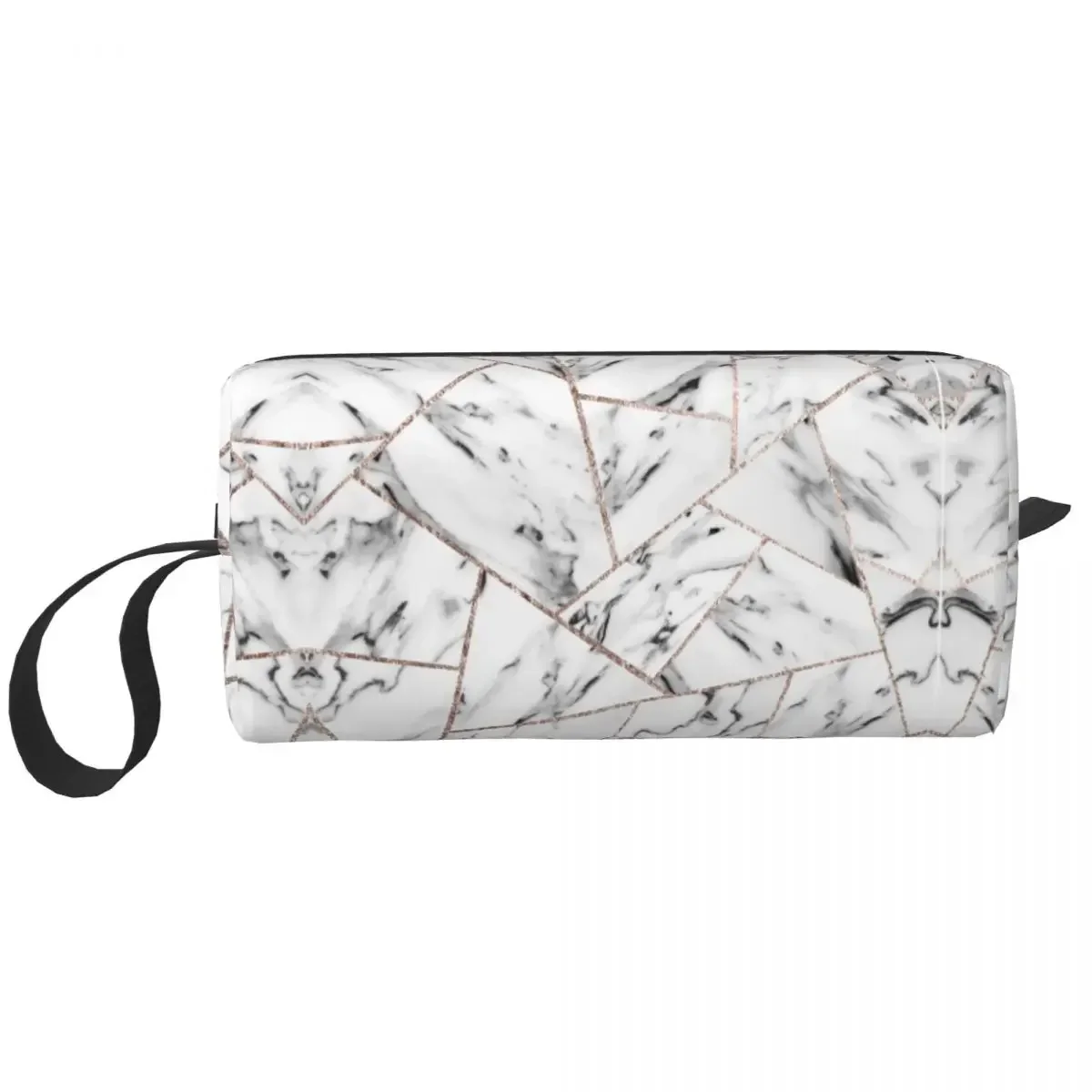 White Marble Rose Gold Geometric Cosmetic Bag Women Large Capacity Abstract Pattern Makeup Case Beauty Storage Toiletry Bags