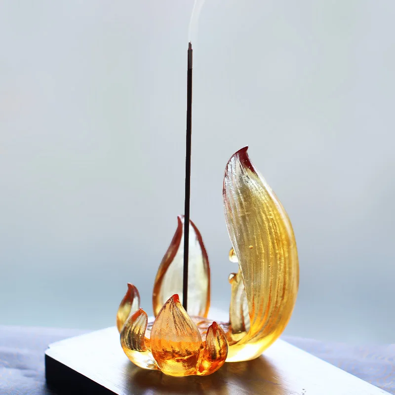 

YFY glazed lotus incense holder stand ornament for home living room, buddhist hall, desktop display, household incense