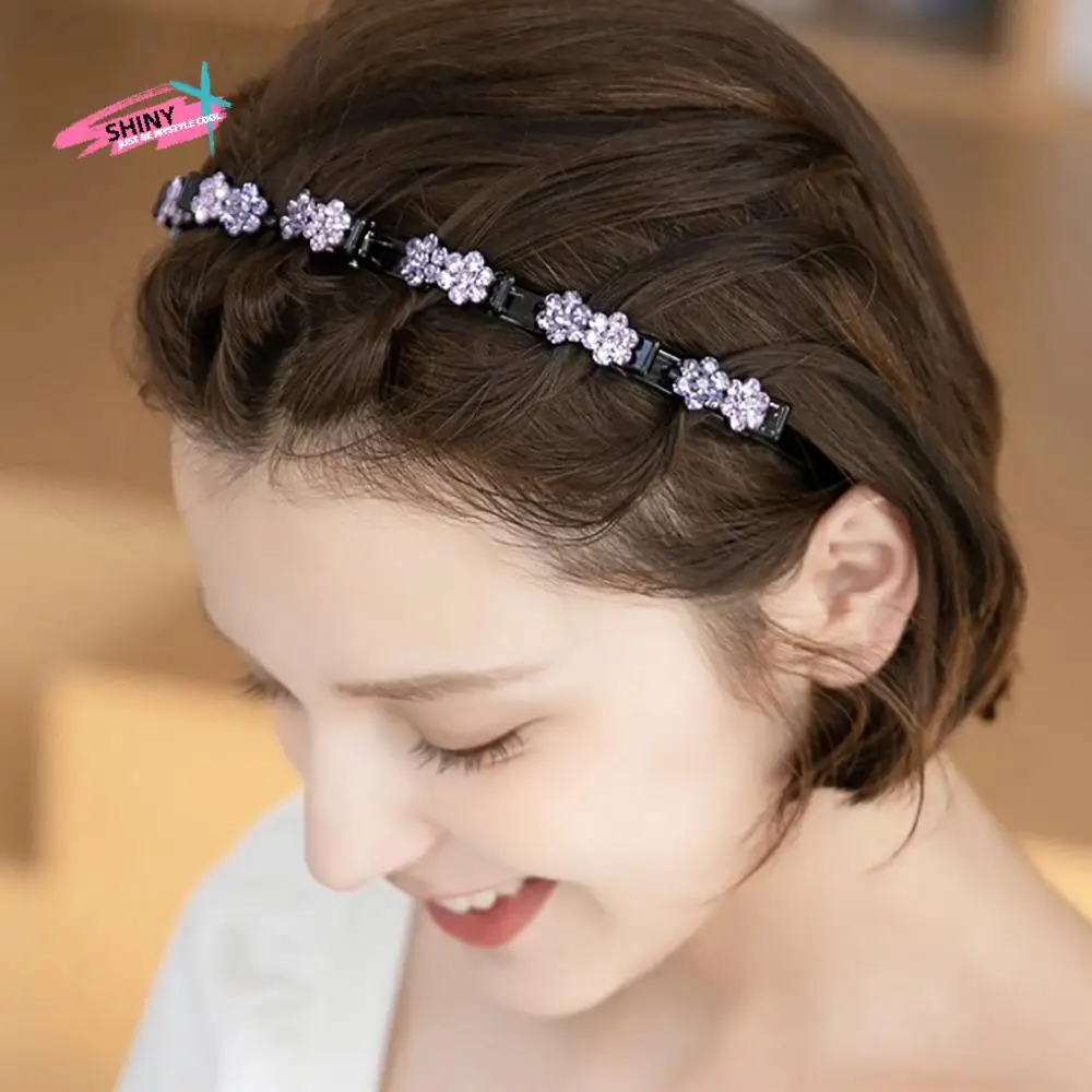

Elegant Hair Bands with Clips Plum Blossom Multi-storey Rhinestone Bangs Clip Headband Sweet Korean Style Shiny Flower Hair Hoop