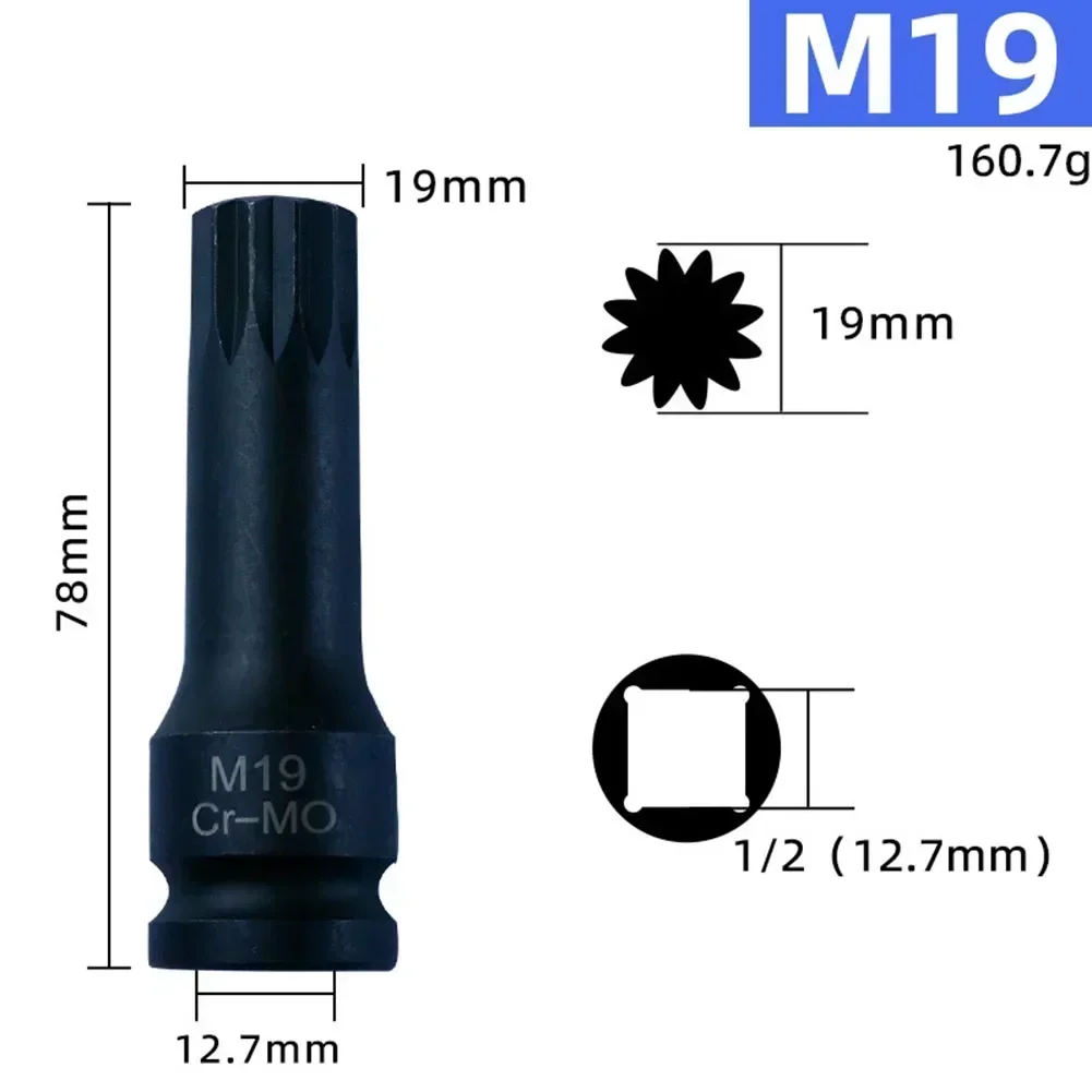 3Inch M5-M19 1/2Inch Drive Wrench Socket Adapter 12 Point Socket Screwdriver Bit Wrench Bit Screw Socket Workshop Hand Tools