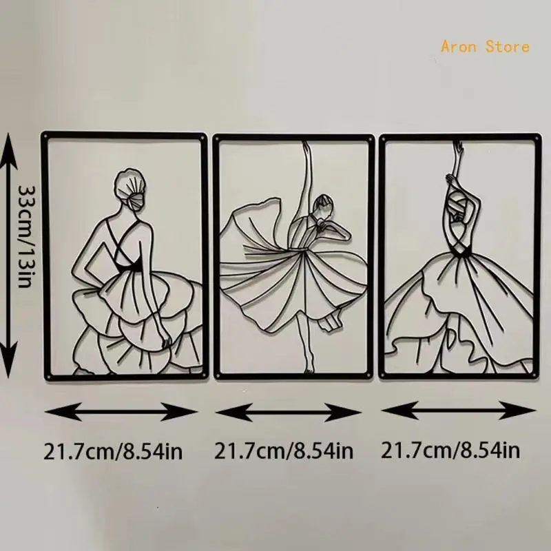 3 PZ/SET Scultura da Parete in Metallo Donna Astratta in Metallo per Camera da Letto Casa Soggiorno H3CF
