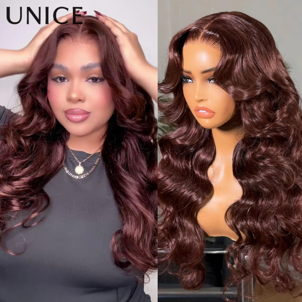 

UNice 13x4 Pre-Everything Lace Frontal Wig Auburn Brown Loose Wave Human Hair Wig With Invisi Drawstring & Face Framing Layers