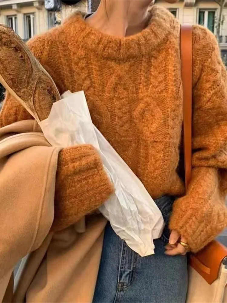 

Retro Twists Loose Pullover Women 2025 New Autumn Winter Korean Fashion Casual Knitted Short Sweater Long Sleeve O-Neck Jumper
