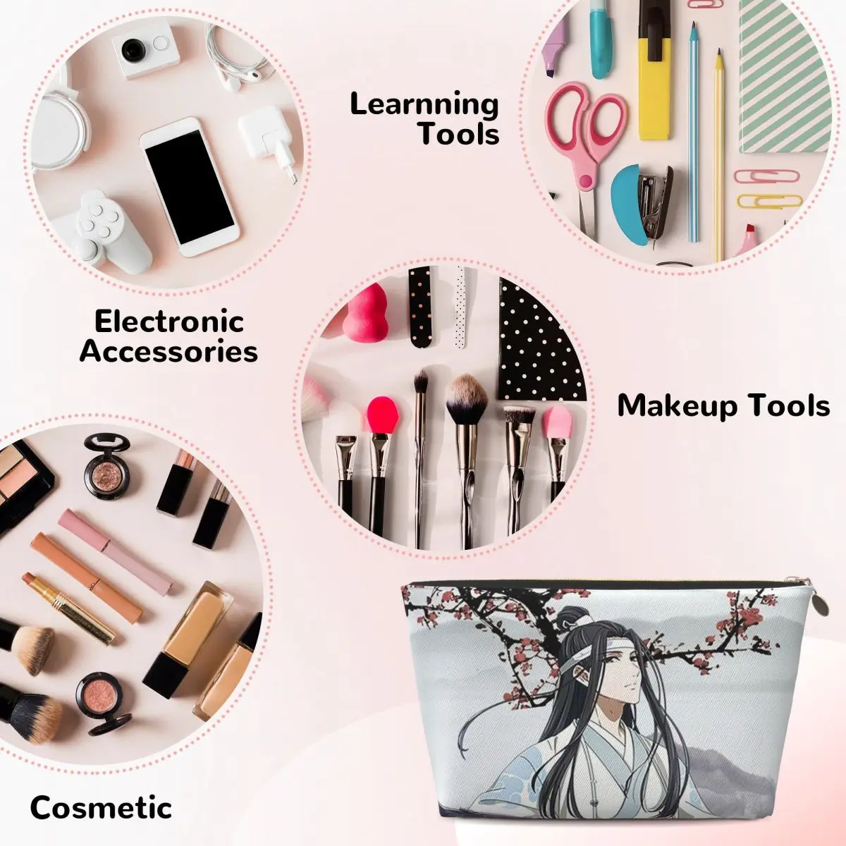 لان وانغجي الأزرق ساكورا الفن الجامح مو داو زو شي جوسو لان حقائب مستحضرات التجميل النسائية السفر ماكياج المنظم الحقيبة تخزين أدوات الزينة #4